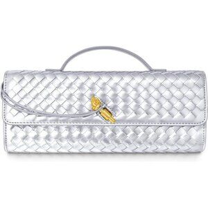 Woven Purse for Women Silver Woven Leather